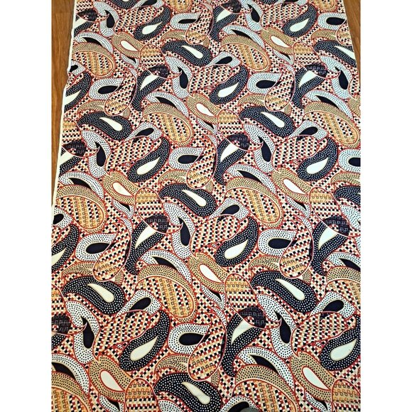 Vintage Fabric Material Paisley Red Beige Blue Polka Dot 3+ Yards Panel 1970s - Picture 1 of 5
